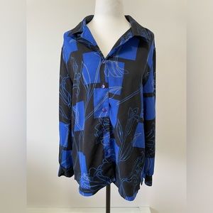 Tanjay Black and Blue Abstract Floral Button Down - Size 12